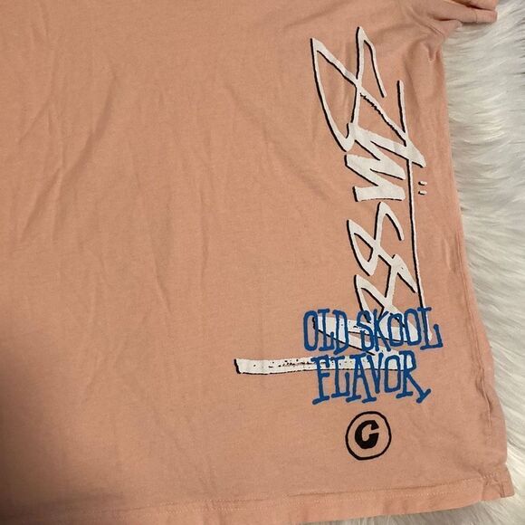 Stussy - “Old Skool Flavor’” Pink V Neck Tee Shirt sz L - Picture 7 of 8